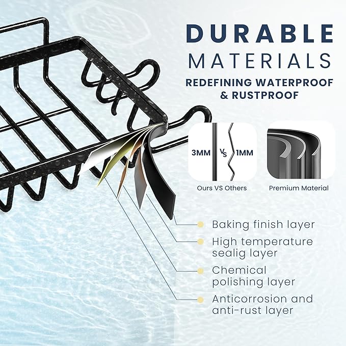 Sben Shower Caddy Adhesive, No Drill Required, 5 Pack, Bathroom Shower Organizers Set with 2 Soap Dishes and Toothbrush Holder, Rustproof Wall-Mounted Storage Shelves for Bathroom (Black)