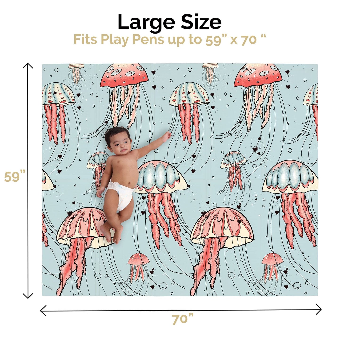 JumpOff Jo Foldable Foam Play Mat – Large Waterproof Baby & Toddler Activity Floor Mat, Double-Sided 70 x 59 Inch Play Surface - Seaside