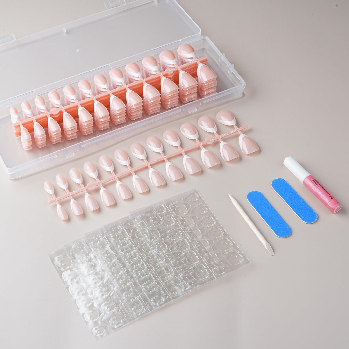 Pre-Design Nude Base White Gel French Nail Tips, French Tip Press On Nails Short Almond Shape, Basic Fake Nails With Glue Tabs 240 Pcs/Set