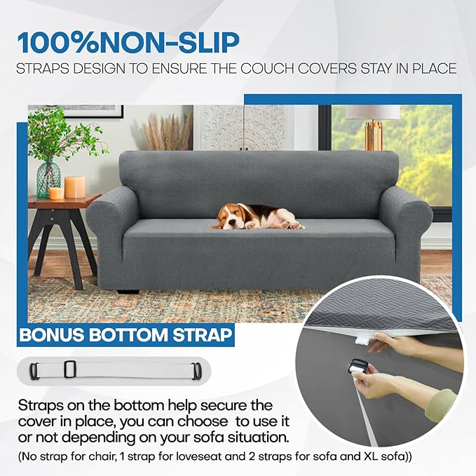 XINEAGE 2026 New 1 Piece Couch Covers for 3 Cushion Couch (79"-91") Stretch Sofa Cover Slipcover Pet Friendly Soft Washable Furniture Protector with Elastic Bottom for Kids,Dog (Sofa, Light Gray)