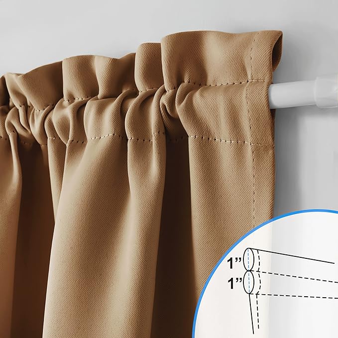 NICETOWN Room Darkening Curtain Panel for French Door, Farmhouse Patio Window Curtains Thermal Insulated Rod Pocket Door Shade for Living Room Glass, W36 x L72, Gold Brown, 1 Panel