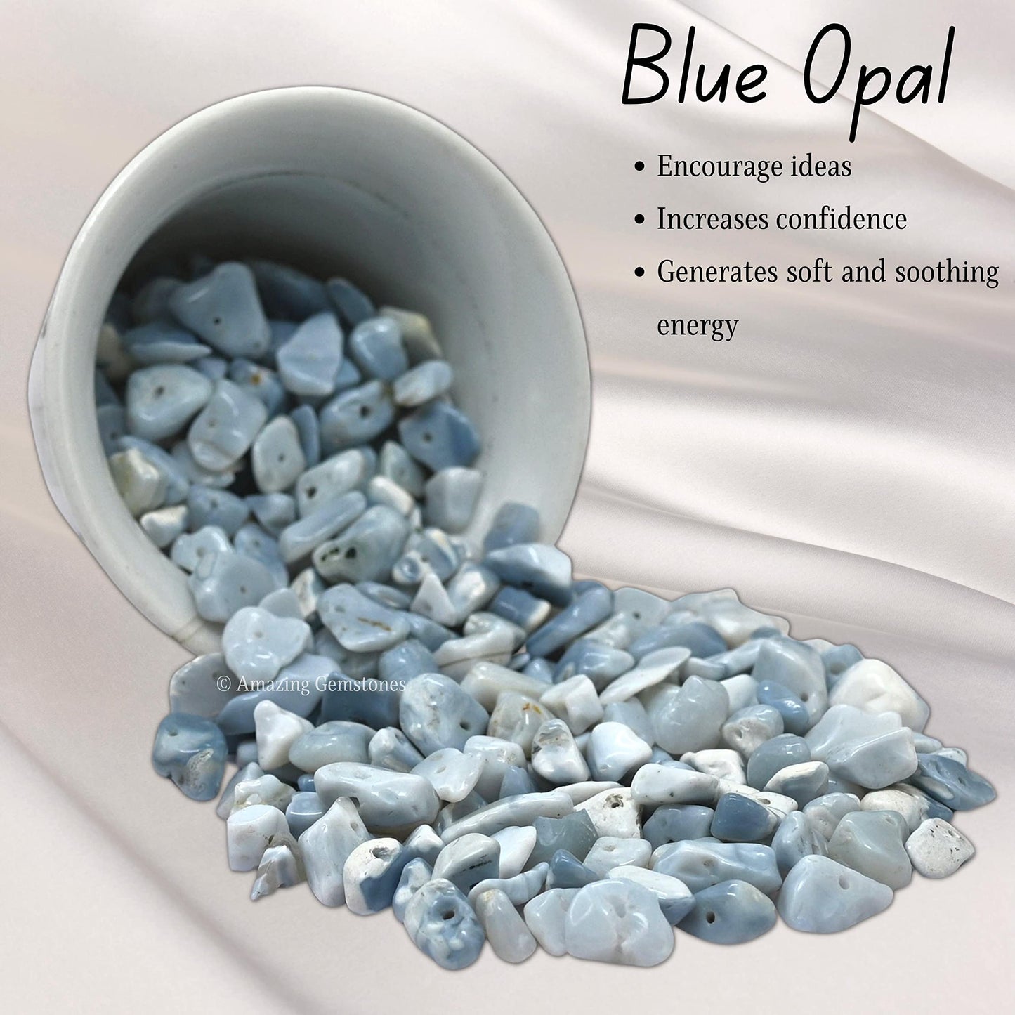 Blue Opal Pre Drilled Natural Crystals Crushed Chips Beads for Jewelry Making, DIY Handmade Healing Crystals (25 Inch Strand)