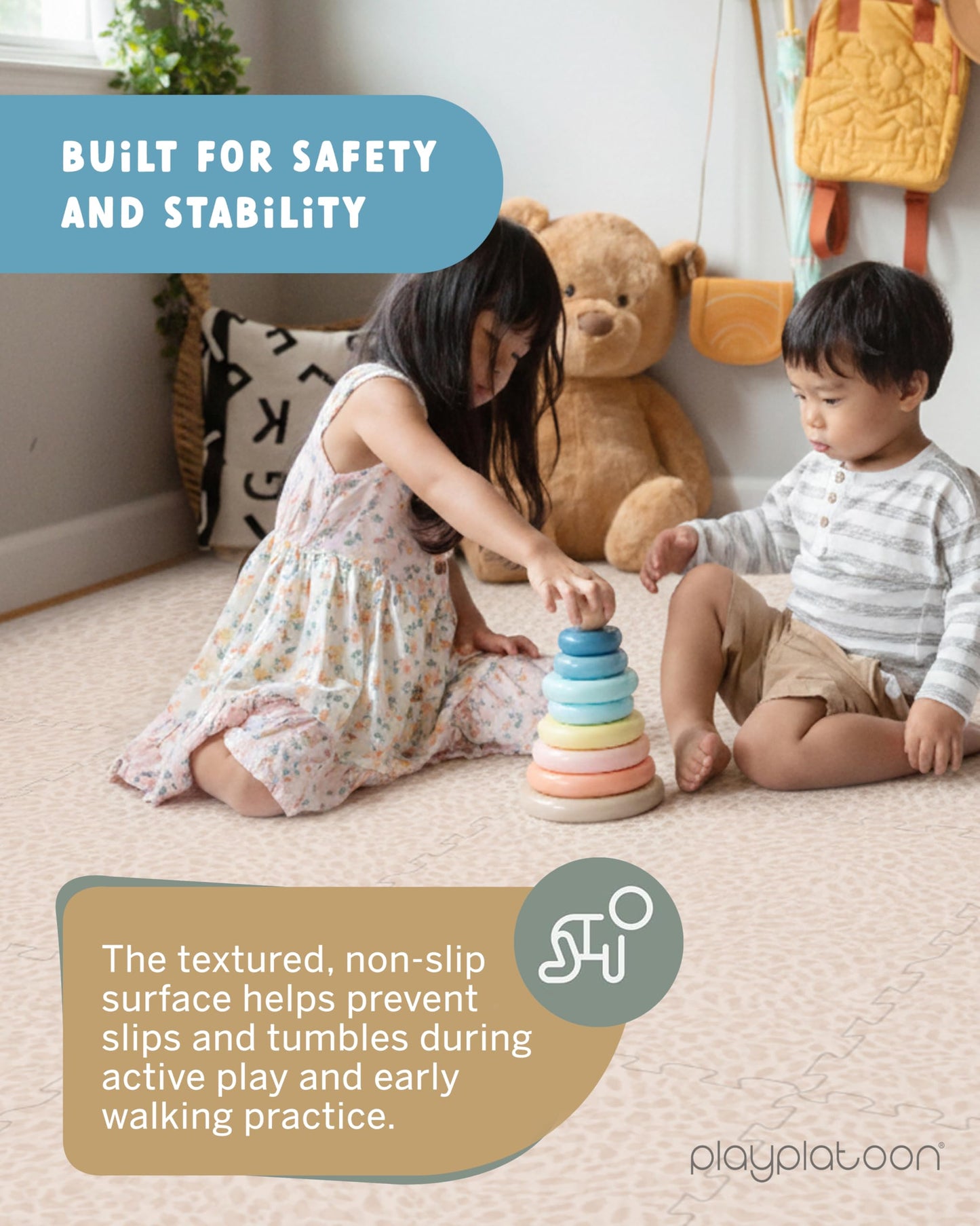 Play Platoon Non-Toxic Large Baby Play Mat for Floor, 16 Tile 96 x 96 inch - Extra-Thick Interlocking Foam Floor Tiles 24 x 24 in Puzzle Mat Pieces with Border, Playmat Rug for Kids - Savanna Print
