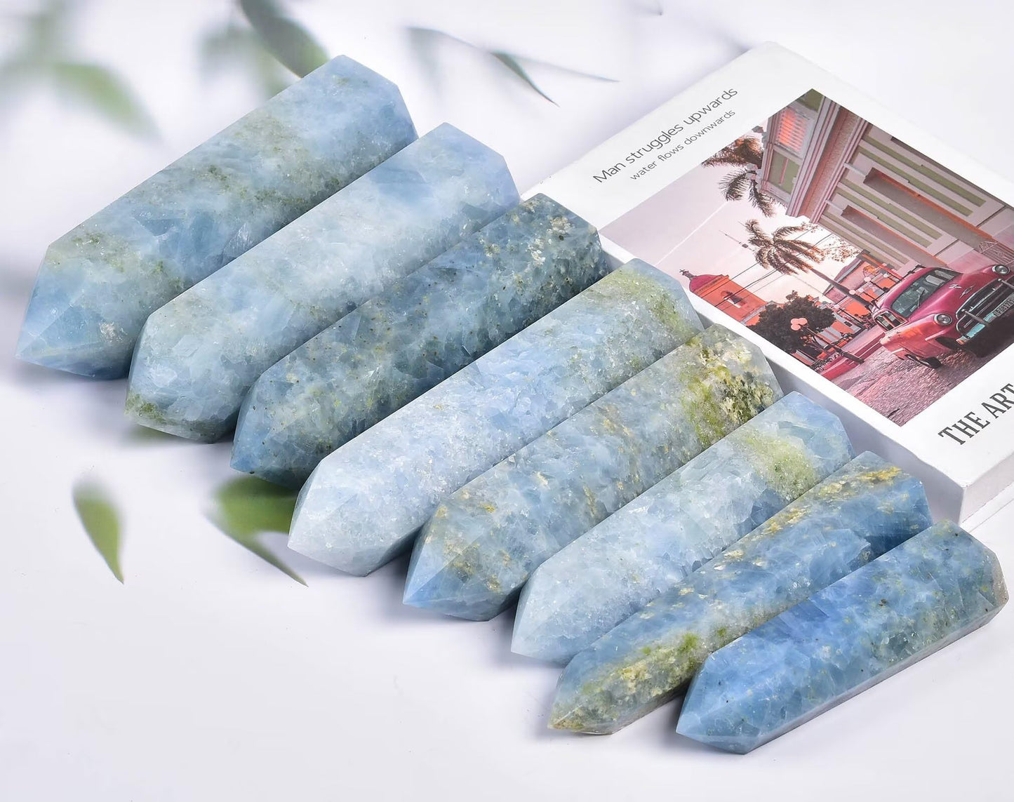 Blue Celestite Stone Tower Obelisk Healing Crystal Wand Large Reiki Meditation Stone Gifts 1.1-1.7 LBS