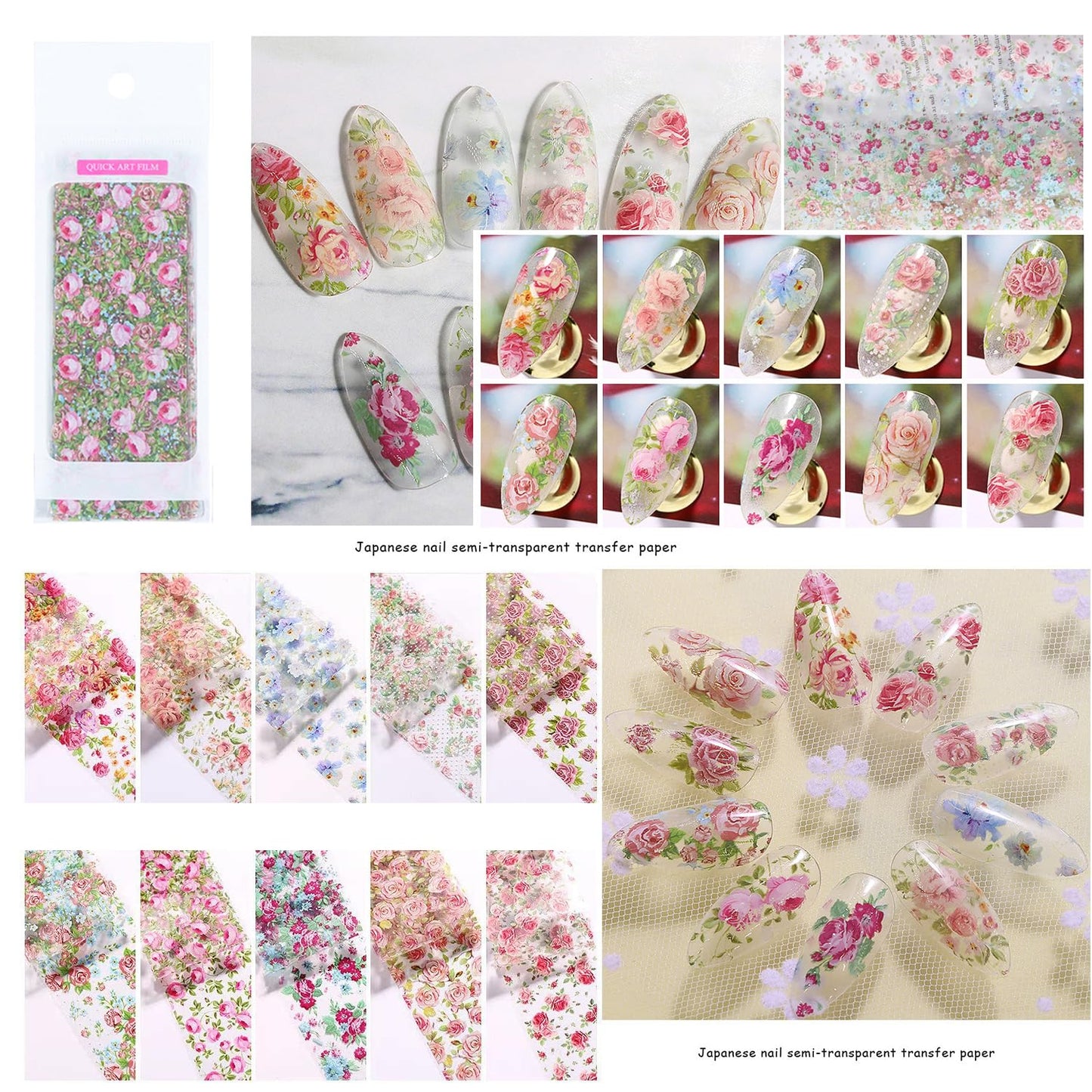 GZMAYUEN 100 Sheets Nail Foil Transfer Sheets, 4 * 20CM Lace Flower Leopard Print Nail Foil Transfer Sticker Kit, 1 Pcs Nail Art Engraving Pen Silicone Pen