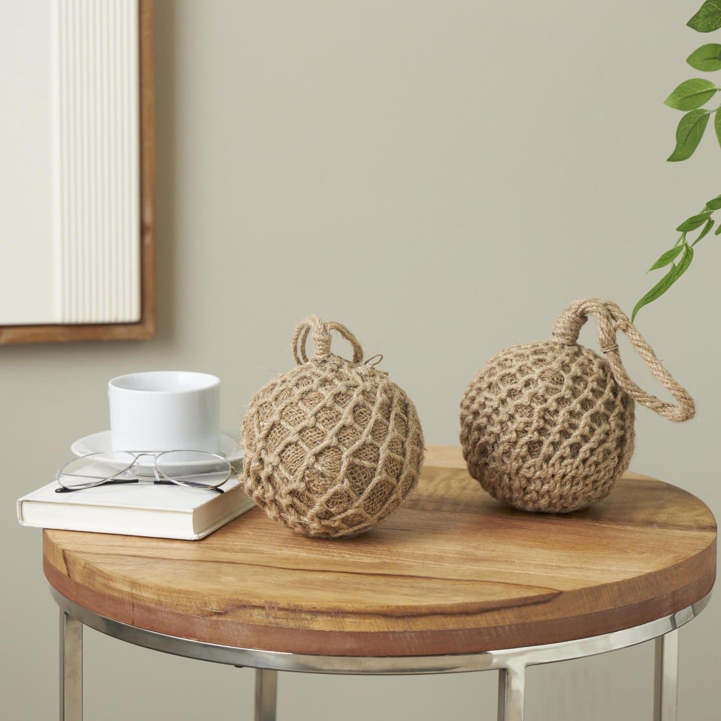 Deco 79 Cement Stone Knot Handmade Decorative Sculpture Woven Layered Orb Home Decor Statues with Handles, Set of 2 Accent Figurines 5"W, 6"H, Brown