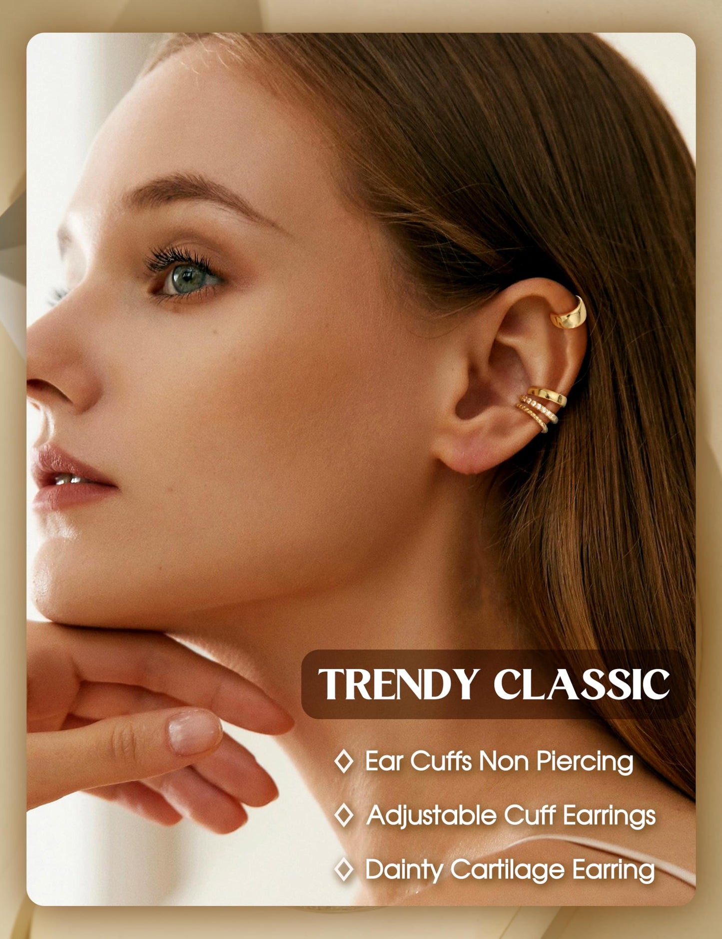LOLIAS 4 Pairs Ear Cuffs Non Piercing - 14K gold plated Ear Cuff Earrings for Women Ear Cuff for Non Pierced Ears Clip on Cartilage Earring Chunky Adjustable Fake Earrings Set