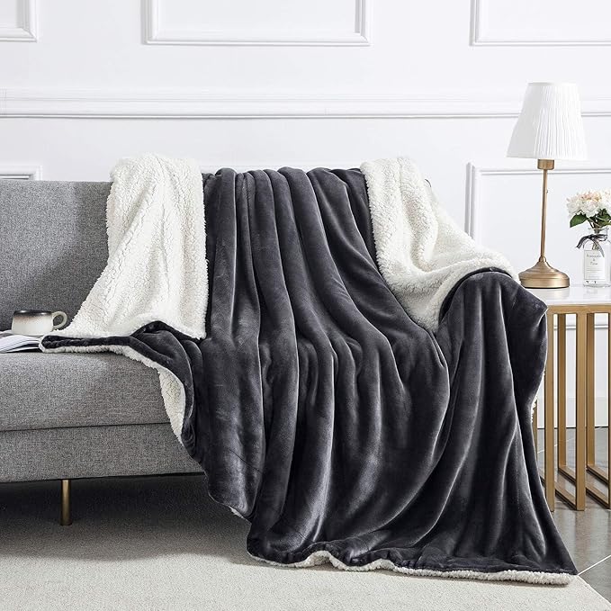 IR Imperial Rooms Grey Sherpa Fleece Throw Blanket for Bed - Wholesale Bulk Pack of 16 Sherpa Blankets - Soft Fluffy Throw Blankets for Hotels, Guest Bedroom, 50x60 Inches