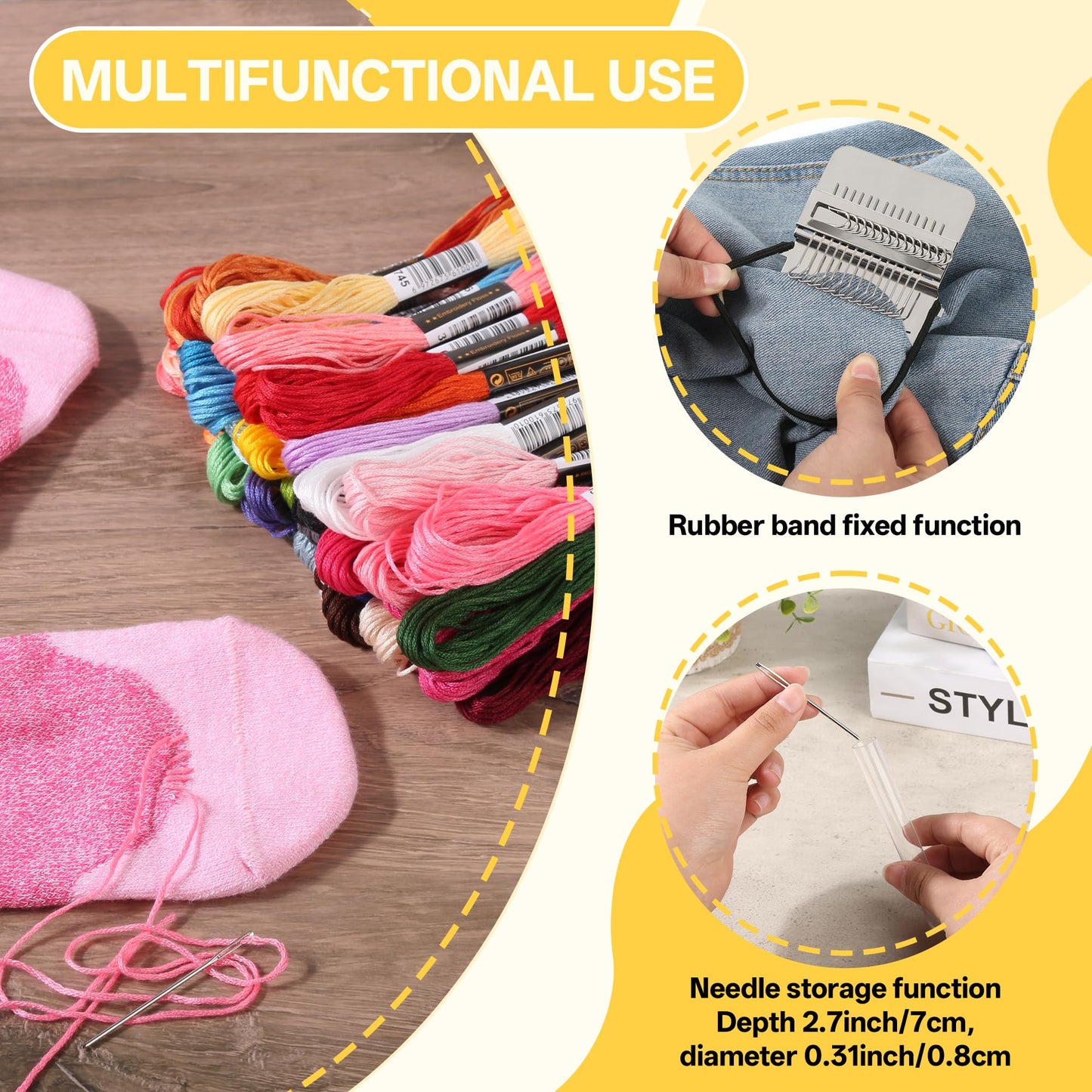 Knit Patch Kit PatchMaker 2.0, Mini Portable Patch Set with 50-Color threads, Darning Loom Kit for Repair Jeans/Socks,Weaving Loom for Visible Mending, DIY Artful Patterns(14 Hooks)