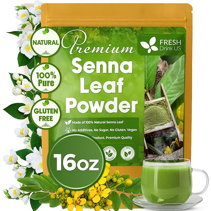 FreshDrinkUS, Premium 16oz Senna Leaf Powder, 100% Natural and Pure from Senna Leaves, No Additives, No Gluten, No Sugar, Vegan