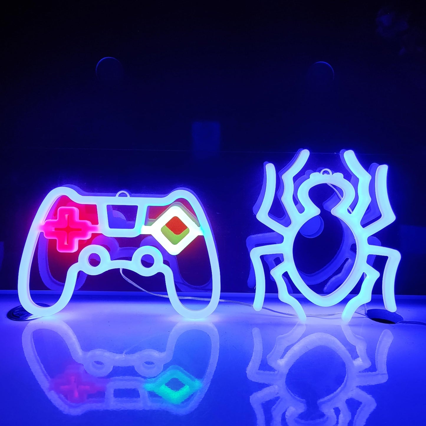 JYWJ Spider Double Sided Neon Signs,USB or 3-AA Battery Powered Neon Light,LED Desktop Wall Decoration,Various Parties,Decoration Of Business Premises (Blue)