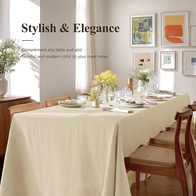 Linen World Linen Tablecloth - 100% French Linen Table Cloth 55" x 55" Inch,Washable Square Tablecloth for Dining,Outdoor,Weddings and Restaurants,Decorative Thanksgiving Christmas,Sand Beige