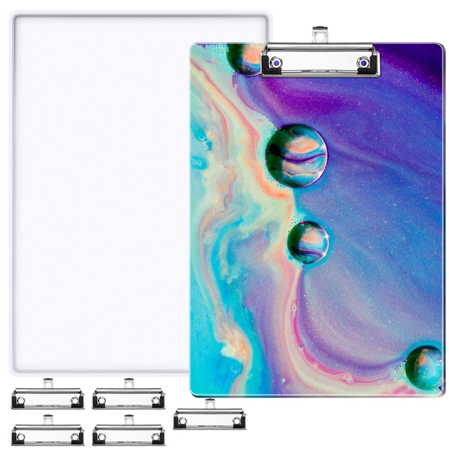 A4 Letter Size Clipboard Epoxy Resin DIY Casting Soft Silicone Molds + 5 Stainless Steel Low-Profile Clips, Retractable Hanging Hole Write Pad Draw Board Document Holder School Office Business