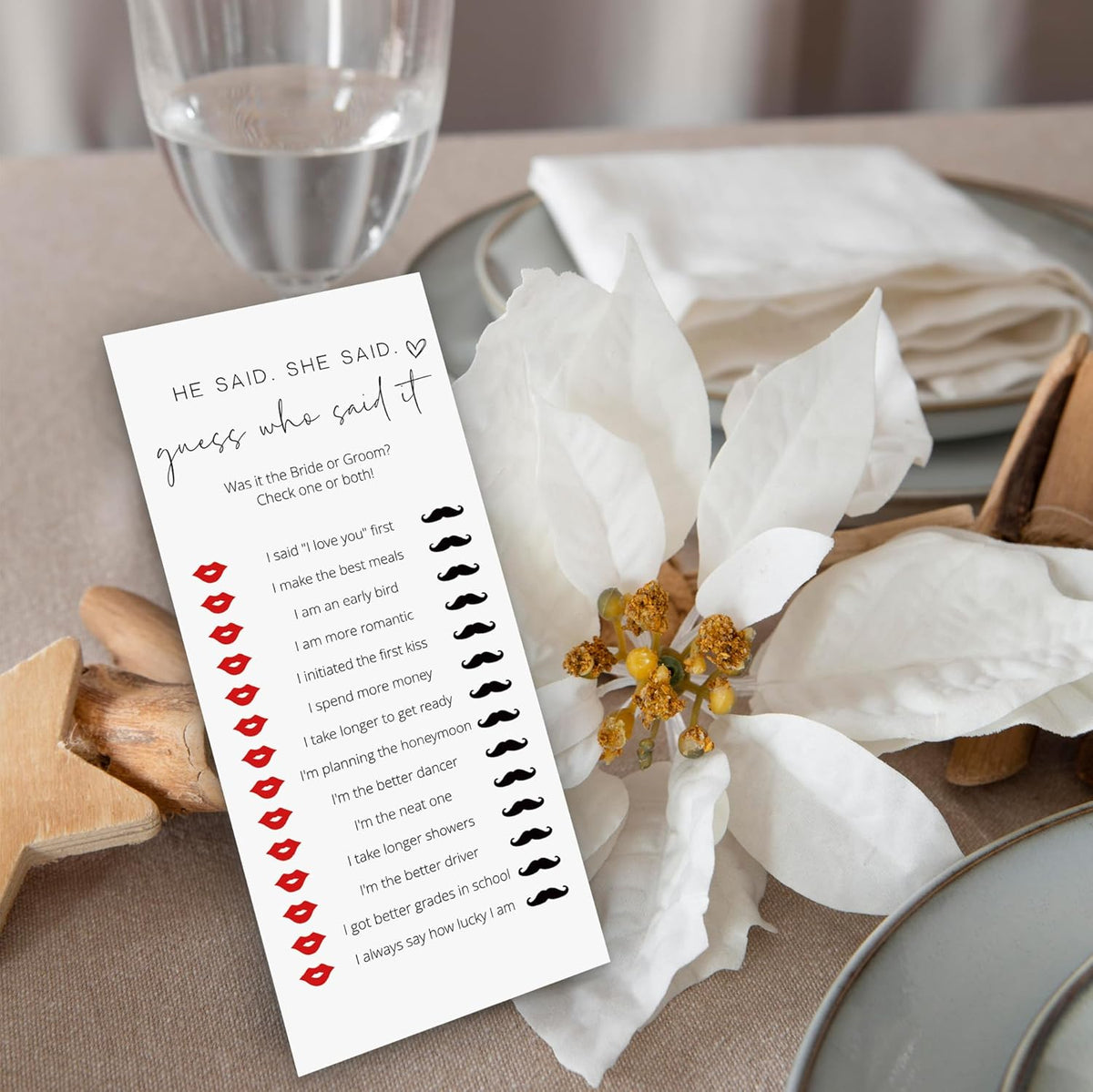 Bridal Shower Games, He Said She Said, 25Pcs 4x9inch Minimalist White Double-Sided Bridal Game Cards, Wedding Shower Games for Guests, Engagement Bachelorette Party Supplies - A12