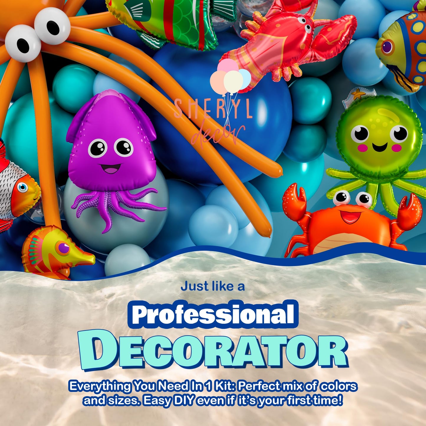 ALL-IN-1 Ocean Balloon Arch Kit with BONUS Under the Sea Animals (9x) - Under the Sea Balloon Arch Kit for Ocean Themed Party Decorations, Nemo Birthday Decorations, Under the Sea Decorations