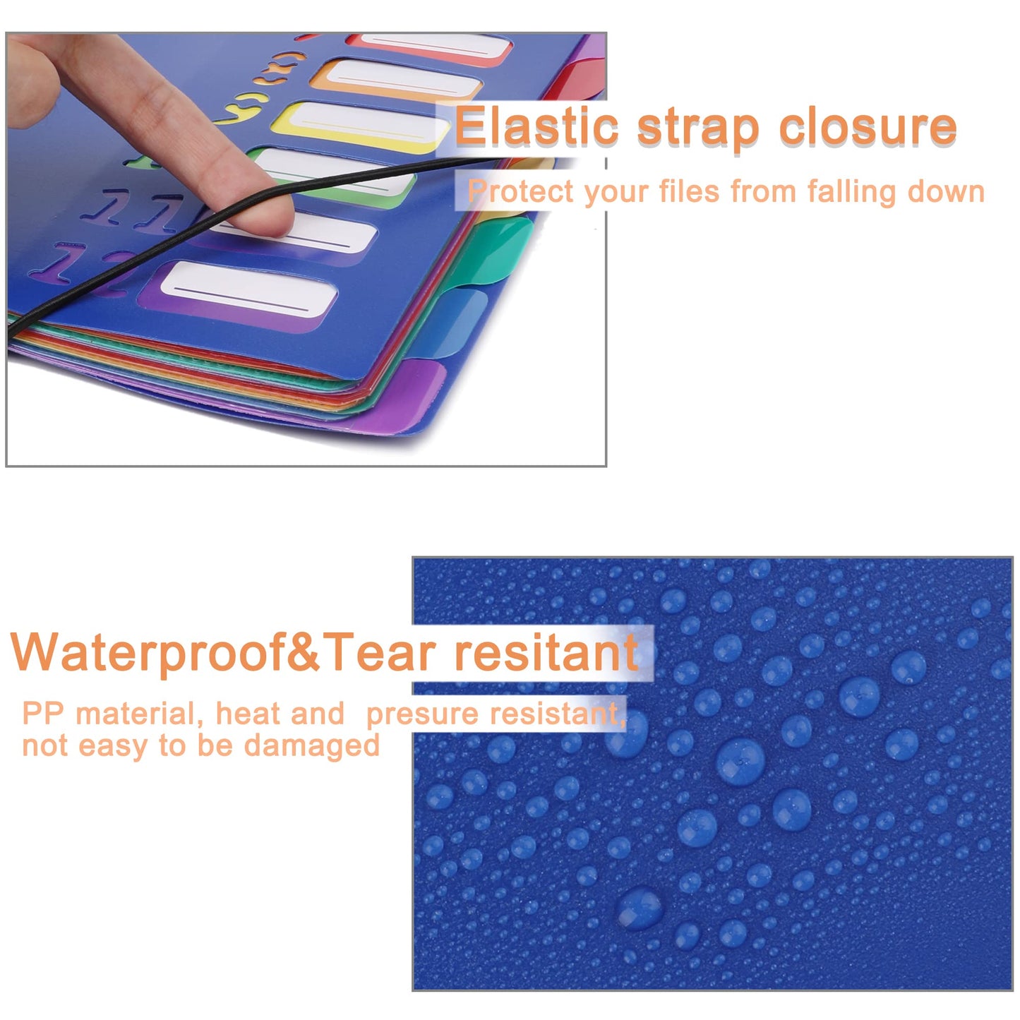 Edufun Rainbow Tab Expanding File Folder - 24 Pockets, Durable A4 Letter Size Organizer, Water-Resistant Plastic Dividers, Home/Office/School Document Holder (Blue)