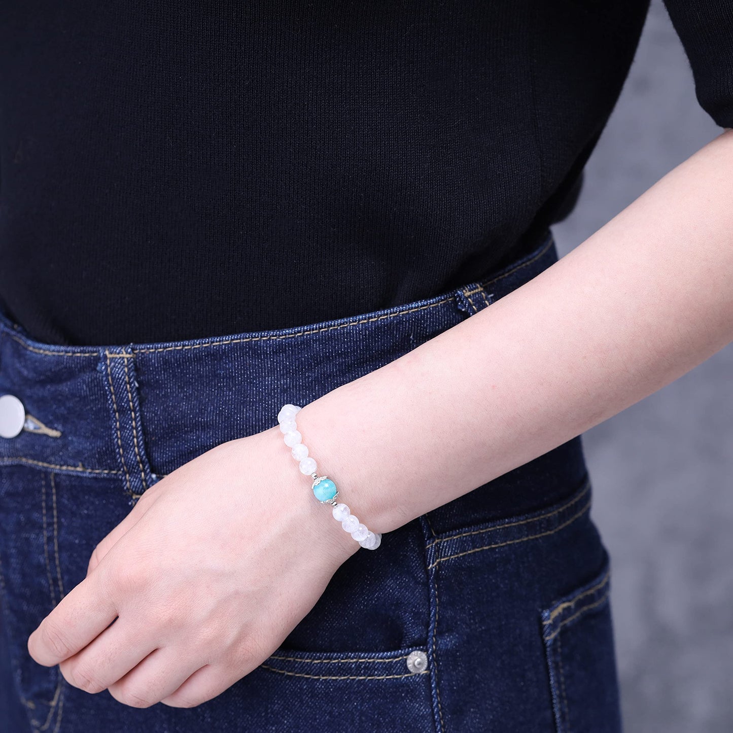 COAI Women's Birthstone Bracelet Amazonite Moonstone Bracelet Crystal Bracelet for Women