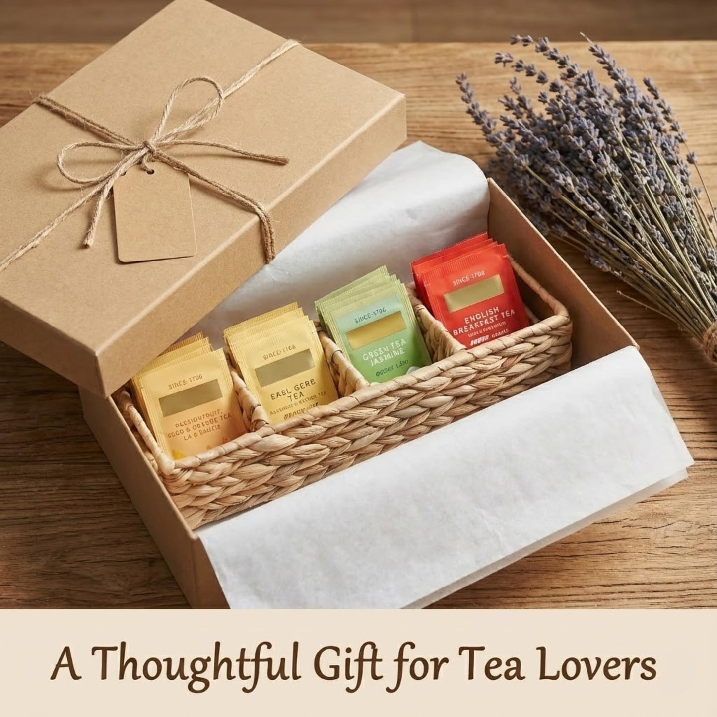 Tihoda Trovea Wicker Tea Organizer and Storage Box, 4-Compartment Water Hyacinth Tea Bag Holder for Tea Bar, Drawer, and Countertop Organization