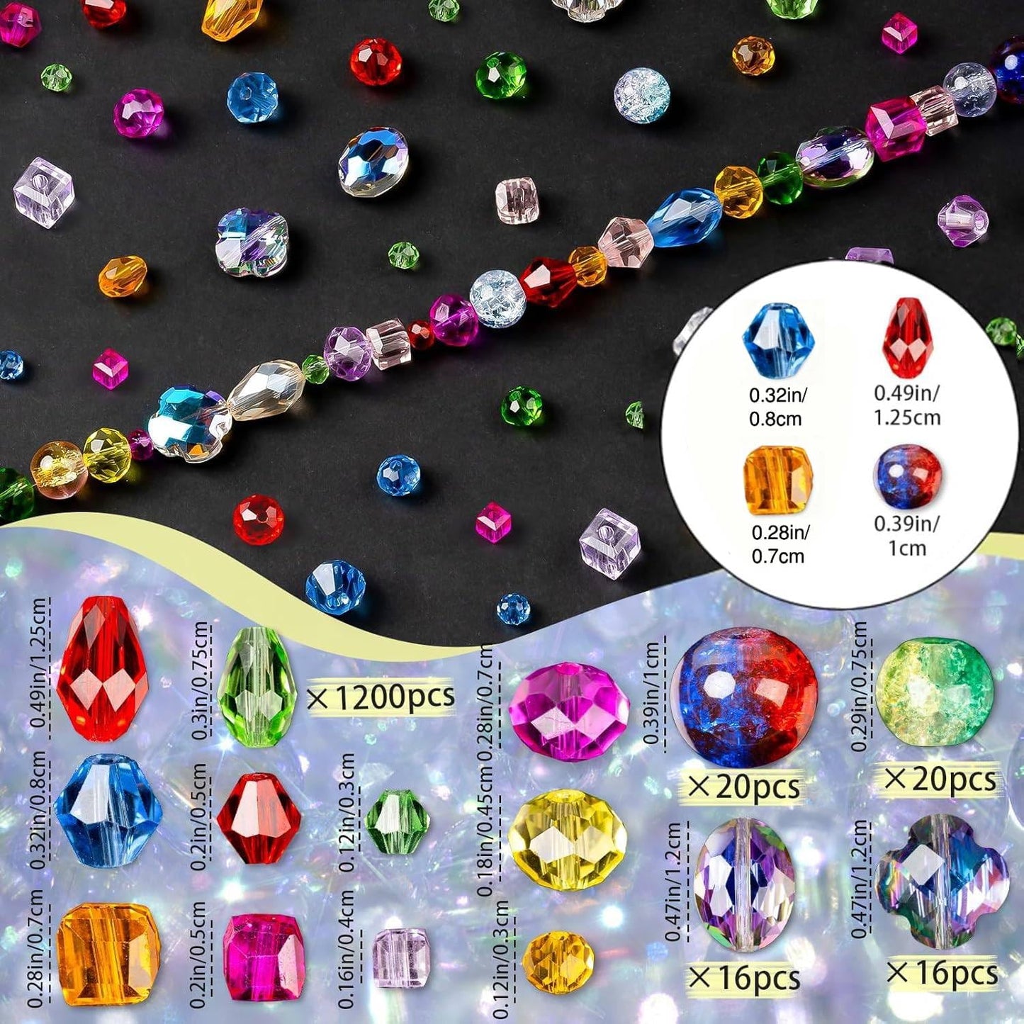 1272pcs Glass Beads for Jewelry Making - Colorful Rainbow Craft Crystal Beads with Loose Beads Sparkly Beads Hole Drilled DIY for Bracelets Craft Earrings Making