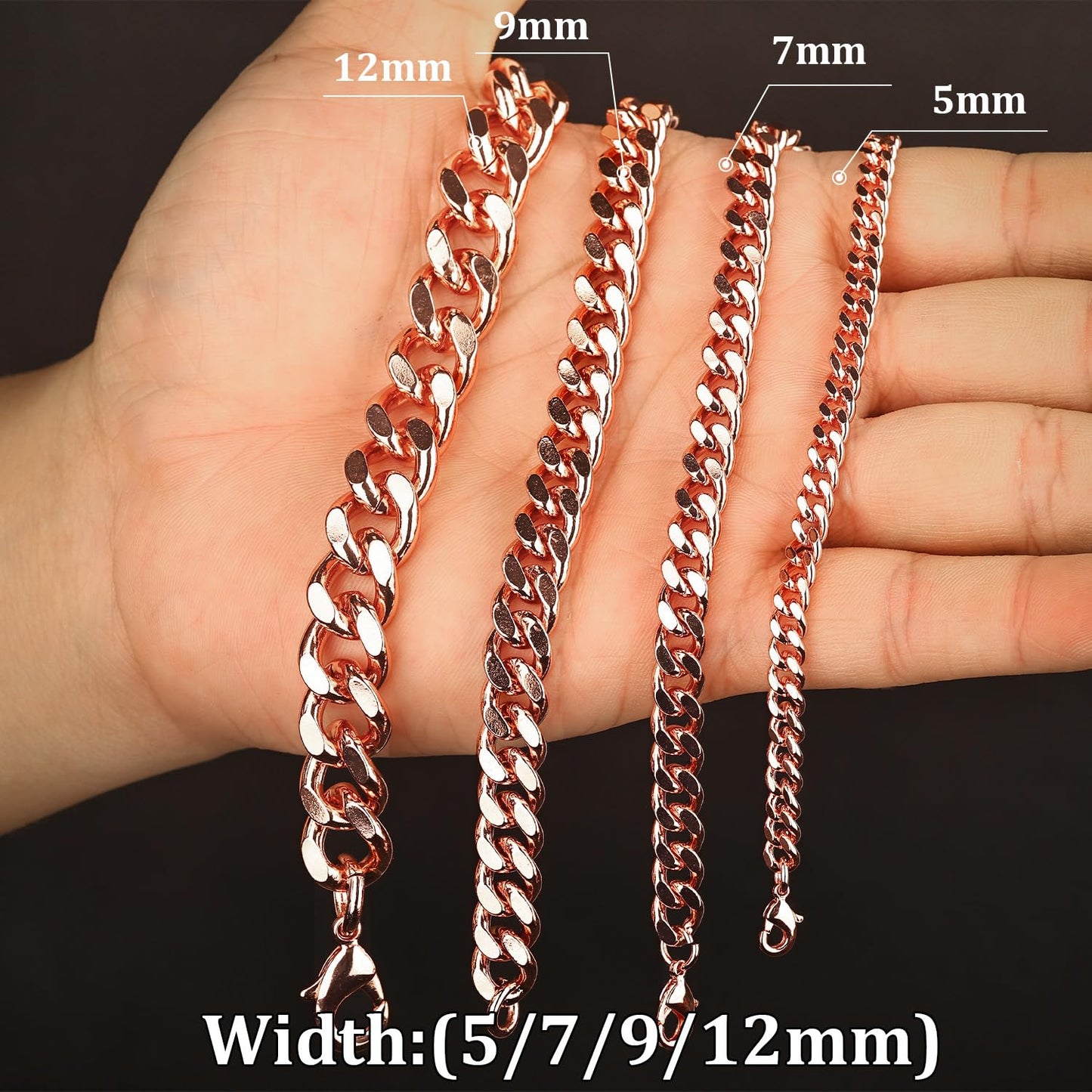 Heavenly Metals Copper Necklace for Men & Women – 99.9% Pure Copper Cuban Link Chain – 5mm, 7mm, 9mm, 12mm Width – 18" to 26" Length – Gift Box Included – USA Brand