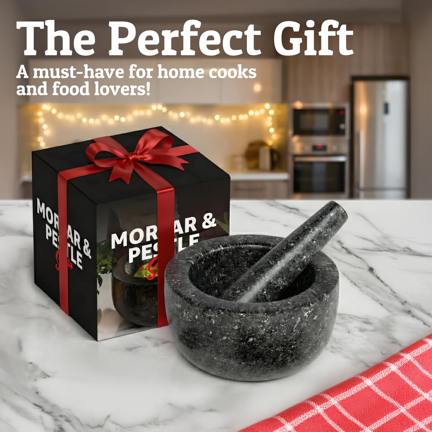 Priority Chef Heavy Duty Mortar and Pestle Set, 1.5 Cup, 100% Granite, Non Slip Base, Make Fresh Guacamole, Salsa, Pesto, Stone Grinder Bowl, Herb Crusher, Spice Grinder, 5.5 Inch - Black