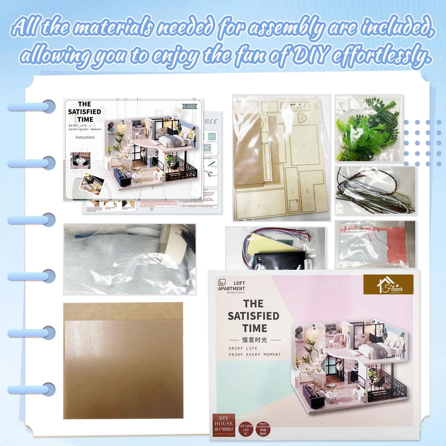 Flever Wooden DIY House Kit, Miniature with Furniture, Creative Craft Gift for Lovers and Friends (Satisfied Time)