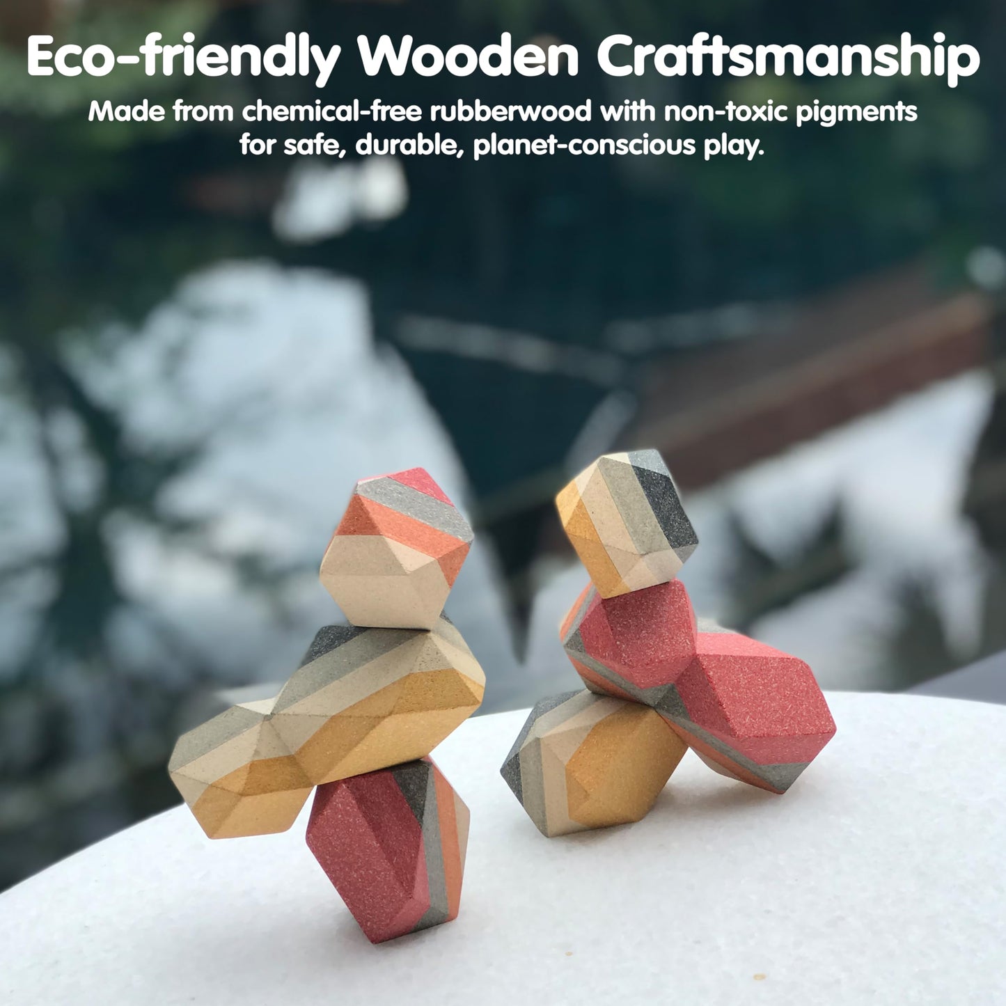PlanToys® Geo Stacking Rock Wooden Montessori Balancing and Fine Motor Toy | Creative Thinking, Coordination and Early Problem Solving Activity | Eco Friendly Educational Open Ended Play Set