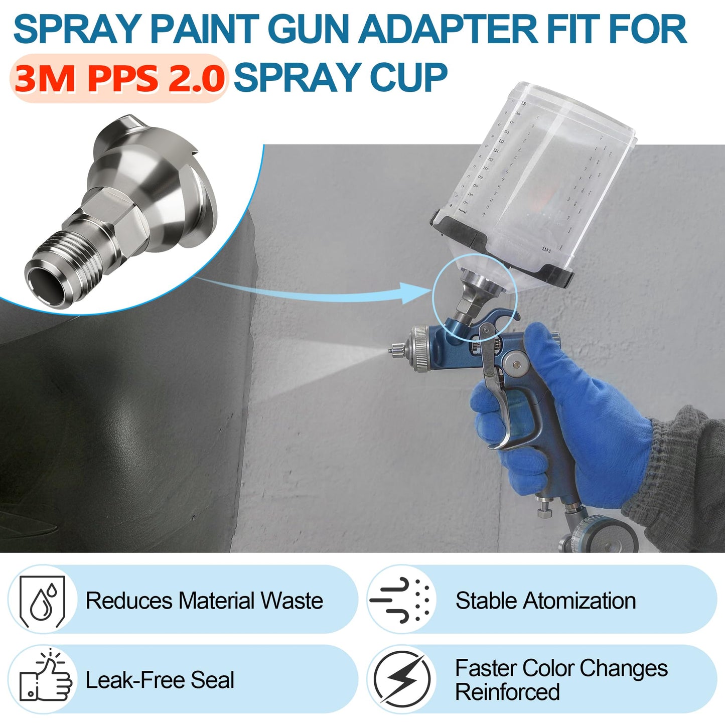 Dinlon Spray Paint Gun Adapter#S27, 26119 Spray Gun Adapter Fit for 3M PPS 2.0 Spray Cup System, 16 mm Male 1.5 mm Thread Adapters Compatible with Graco Snap-On TranStar DeVilbiss Binks Matco Spray