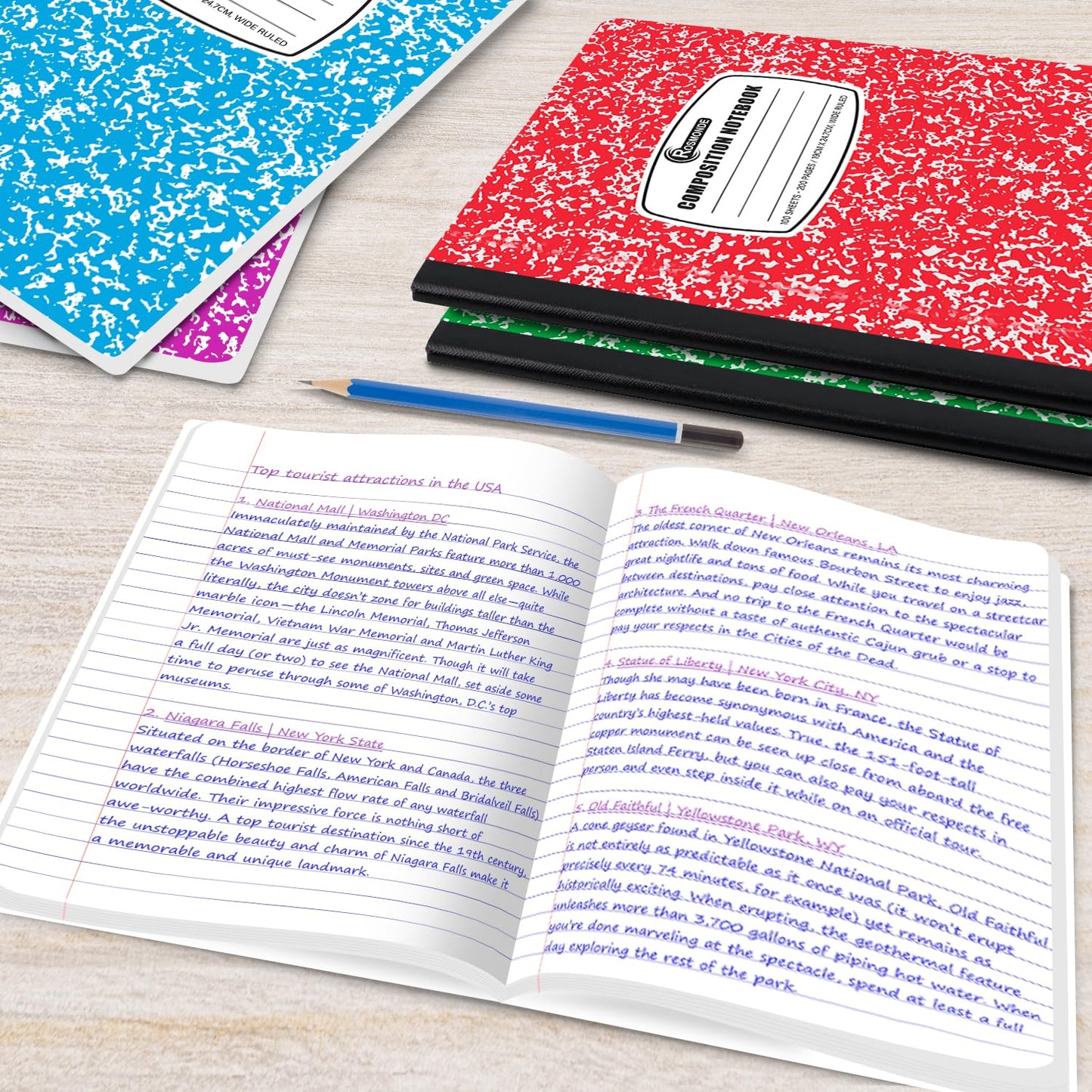 Rosmonde 5 Pack Composition Notebook Wide Ruled, 200 Pages (100 Sheets), 9-3/4x7-1/2, Notebooks for Work, Back to School Supplies, Hard Cover Composition Books, Notebooks for Women, Colors May Repeat