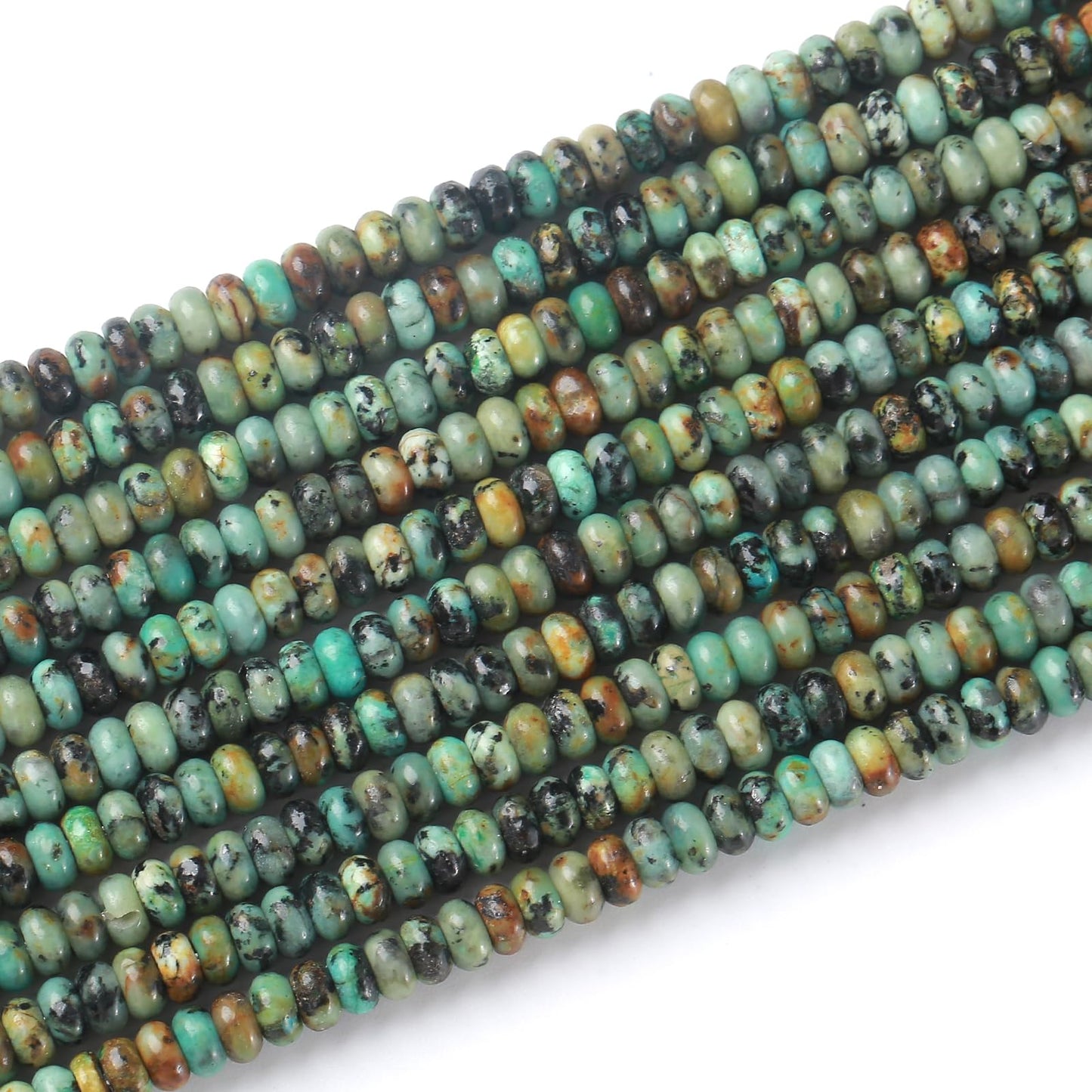 150PCS 2x4mm Natural African Turquoise Stone Rondelle Beads Abacus Disk Stone Beads Round Loose Spacer Gemstone for DIY Bracelet Necklace Jewelry Making