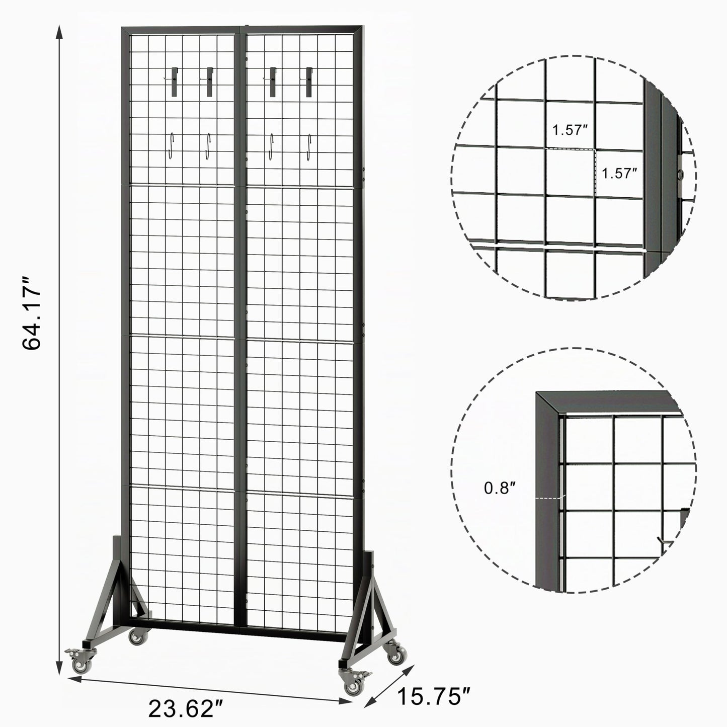 VAFEKOL Rolling Gridwall Display Stand, 65.6" H x 23.6" W Wire Mesh Rack with Wheels, Metal Display Grid for Art Shows, Craft Fairs, Retail Boutique & Home Storage, Black