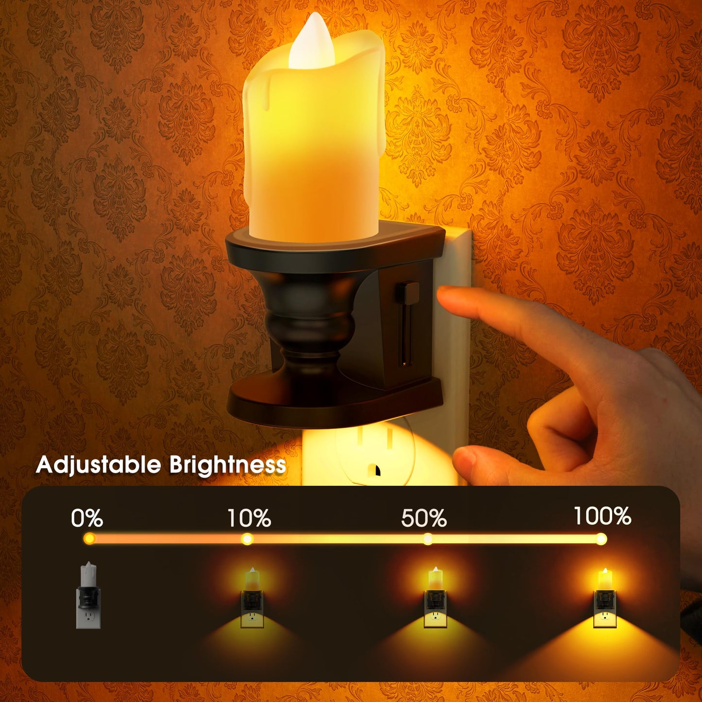 Briignite Flameless Candle Night Light, 2 Pack, Night Lights Plug into Wall, Candle Nightlight with Light Sensor, 0-100LM Dimmable LED Night Light Plug in, 1800K Amber Nightlight for Hallway Bathroom