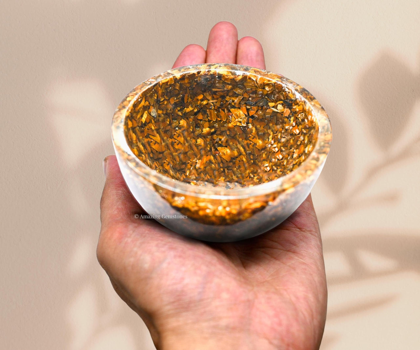 Amazing Gemstone Tigers Eye Orgonite Orgone Crystal Gemstone Bowl - 3" Orgonite Tigers Eye Crystal Bowl for Meditation, Crystals and Healing Stones Gift and Protection