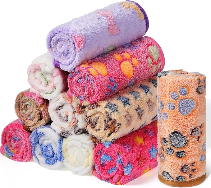 Tatuo 12 Pcs 16x24 in Puppy Dog Blankets Fleece Cat Pet Blankets Soft Warm