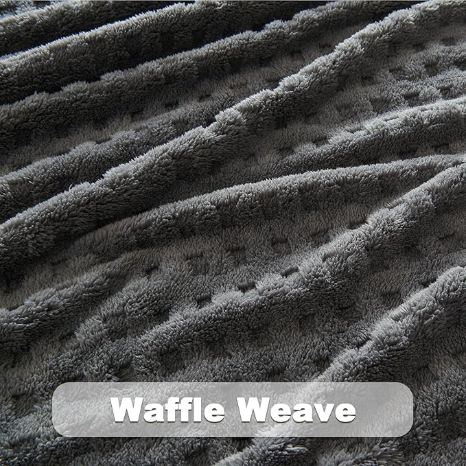 NEWCOSPLAY Super Soft Throw Blanket Grey Premium Silky Flannel Fleece 3D Waffle Checkered Lightweight Bed Blanket All Season Use (Dark Grey, Throw(50"x70"))