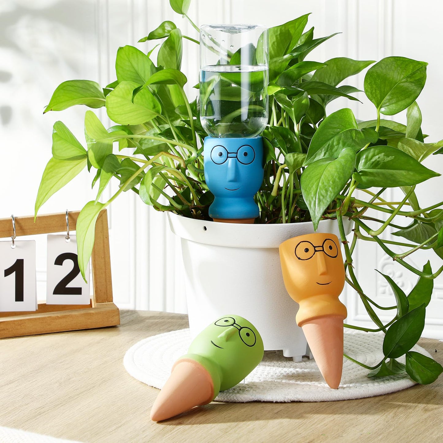 Cinnvoice 4 Sets Terracotta Watering Spike Plant Self Watering Devices with 12 oz Plastic Wine Bottles for Vacation Slow Release Irrigation System Plant Easy Waterer Device for Garden Accessories