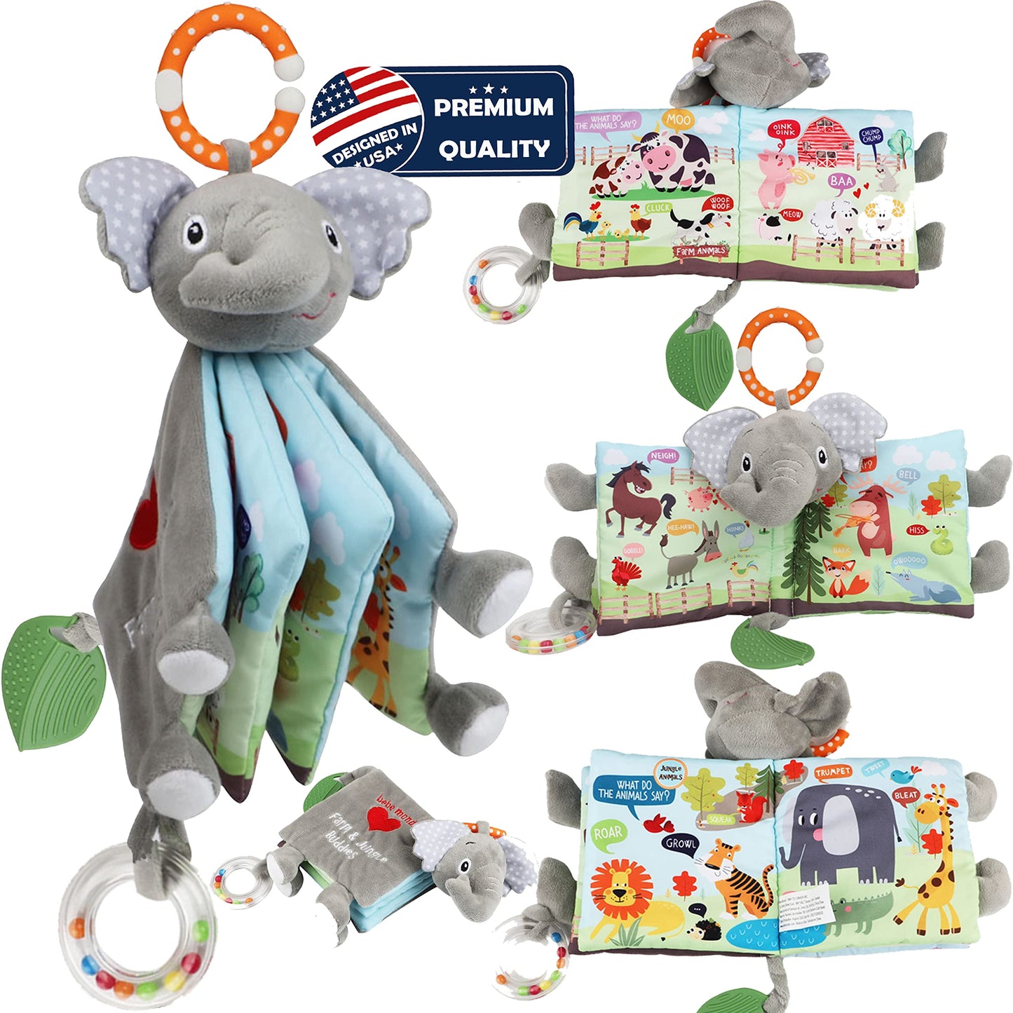 Fish Crinkle Book and Elephant Baby Toy for Babies Infants Toddlers