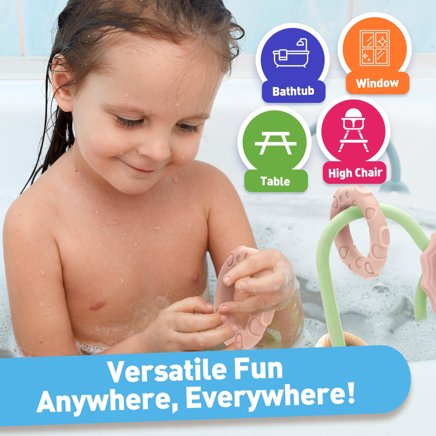Ascnduup Baby Suction Cup Sensory Toy - Gentle 24hr Adhesion Montessori Sensory Teething Highchair Toy Gift for 0-6 6-12 Months Babies, Interactive Silicone Bath Teether Toys for Infants, Toddlers