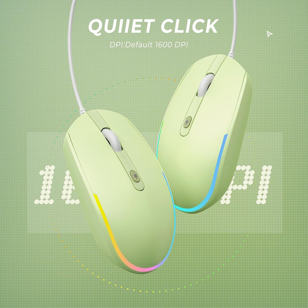 seenda Wired Mouse - USB Computer Mouse Wired with RGB Backlit Optical LED Mouse with Attached USB Cord for Laptops Notebooks Chromebook - Green
