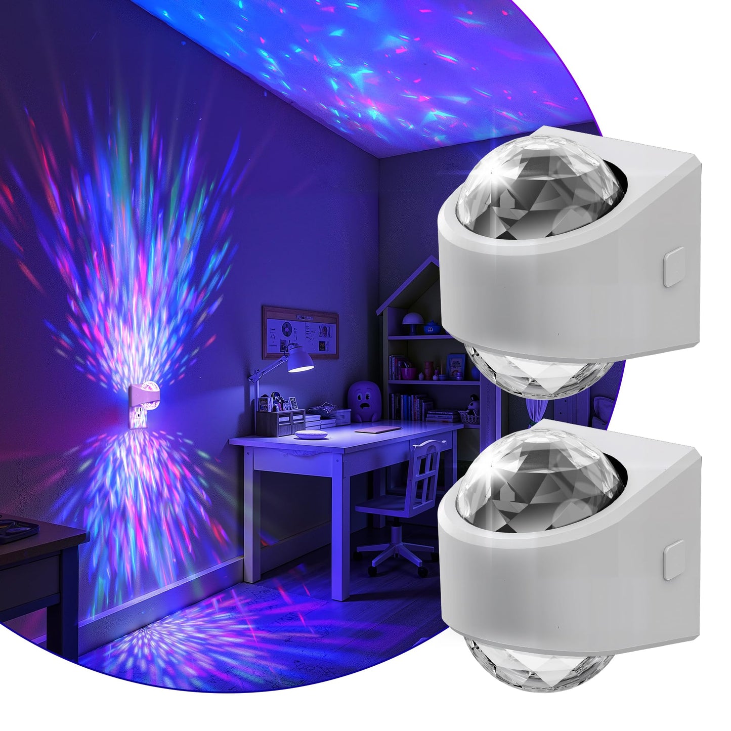 L LOHAS LED Projector Night Light,2 Pack Plug in Night Light with Light Sensor,Multi-Color Nightight for Kids Playroom Christmas Party Gift