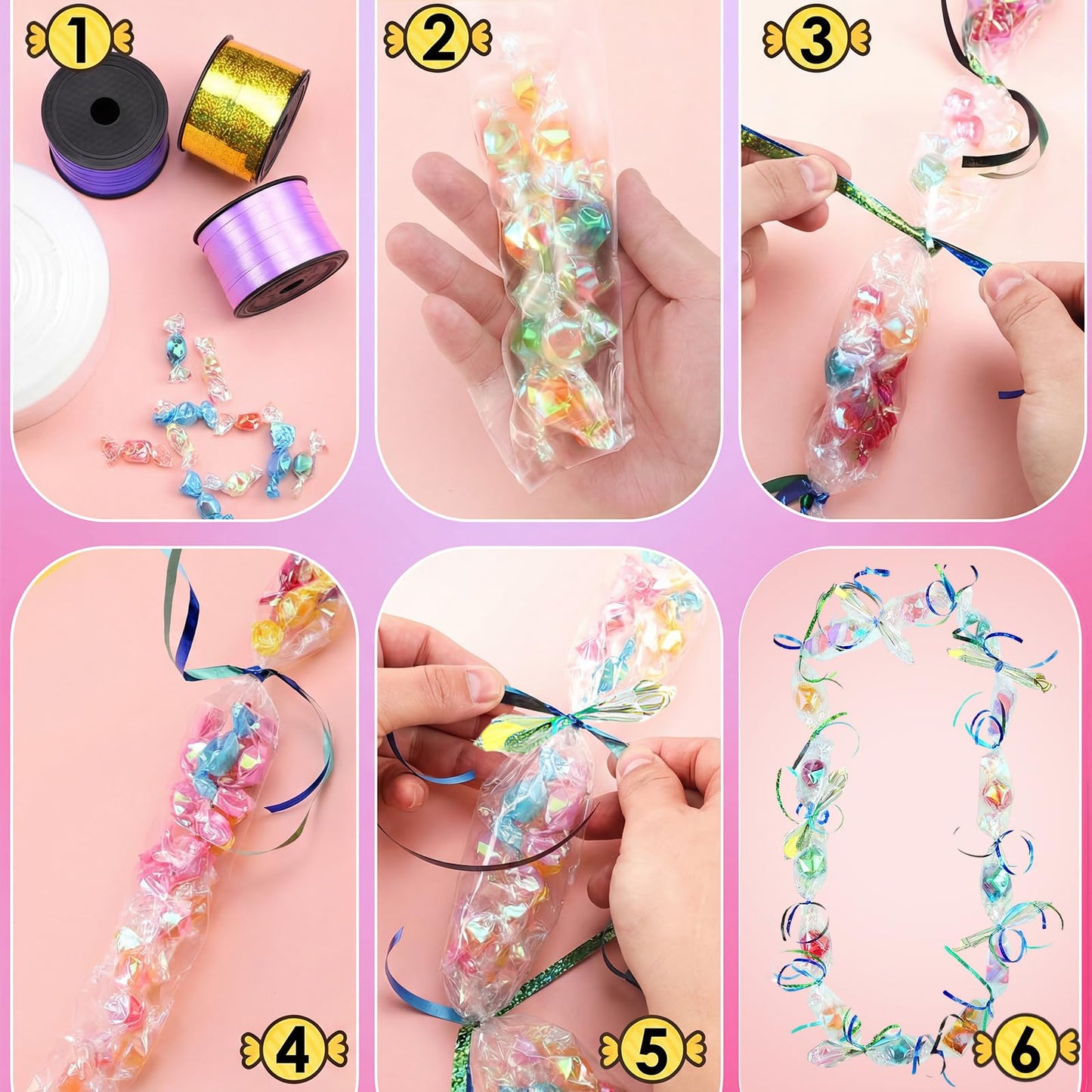Berlune Candy Lei Making Kit for Graduation Party Favor Include 2 in x 1000 ft Poly Tubing 3 Rolls Curling Gift Ribbon 300 Yd/ 900 ft and Scissor for Hawaii Tropical Wedding DIY(Purple, Blue, Yellow)