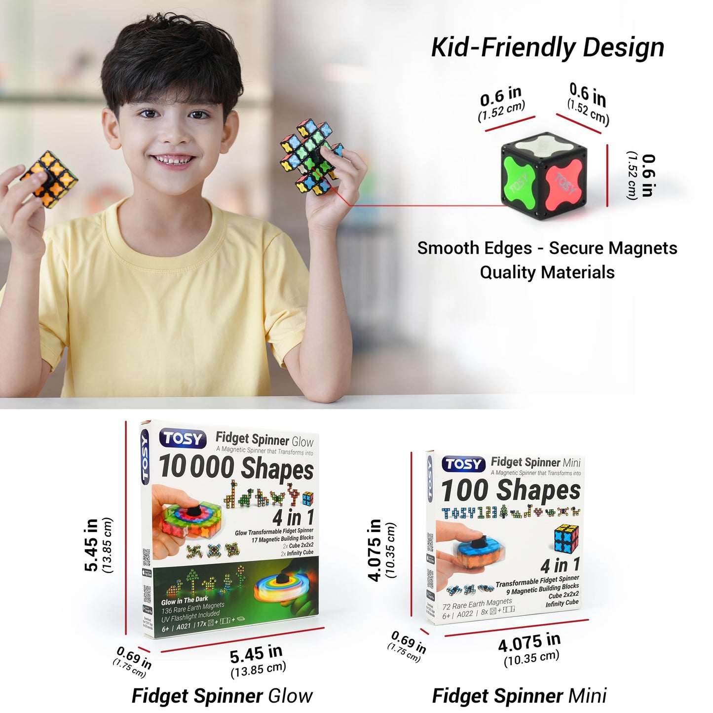 TOSY Magnet Fidget Spinner Glow - 16 Blocks, 3in1 Toy: Transformable Fidget Spinner, Infinity/Puzzle Cube, Easter Basket Stuffers Gift for Kids/Adults, Glowing STEM Sensory Stress Relief