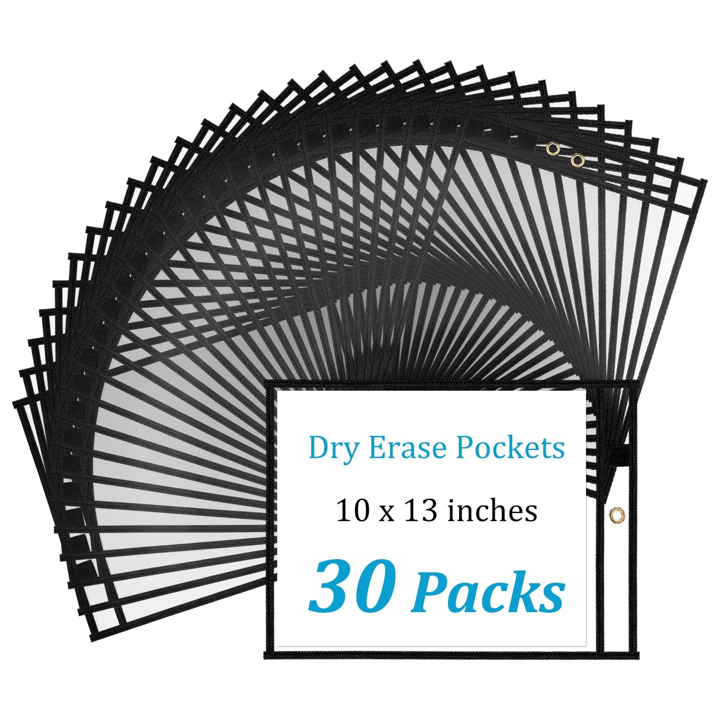 Ndsox 30 Packs Dry Erase Pockets Reusable Oversized Plastic Sleeves Clear Job Ticket Holders Heavy Duty Transparent Hanging Document Protectors for Classroom School Office Work Warehouse, Black