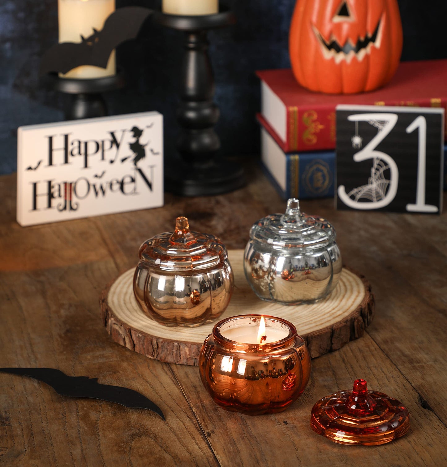 Pumpkin Shaped Candle, Fall Farmhouse Decoration, Autumn Pumpkin Spice Scented Set, Thanksgiving Candle Gift(3 x 4.5oz)
