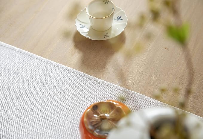 ZeeMart White Table Runners 108 Inches Long, Burlap Linen Style Rustic Farmhouse Table Runner, Long Boho Dining Table Runner, 13x108 Inches, White