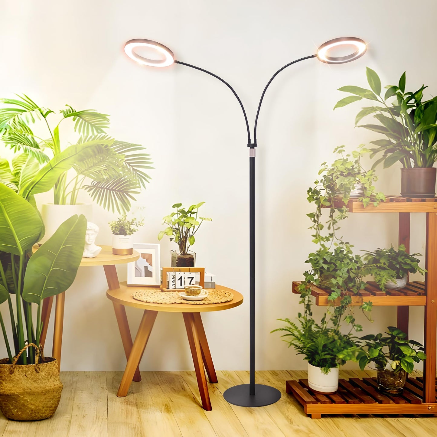 LETKEYS Grow Lights for Indoor Plants,Double Head Full Spectrum LED Plant Light with Stand,6 Dimmable Levels & 3 Lighting Modes, Auto On Off Timer 3/9/12H, 38-67 inches Adjustable Height, Black