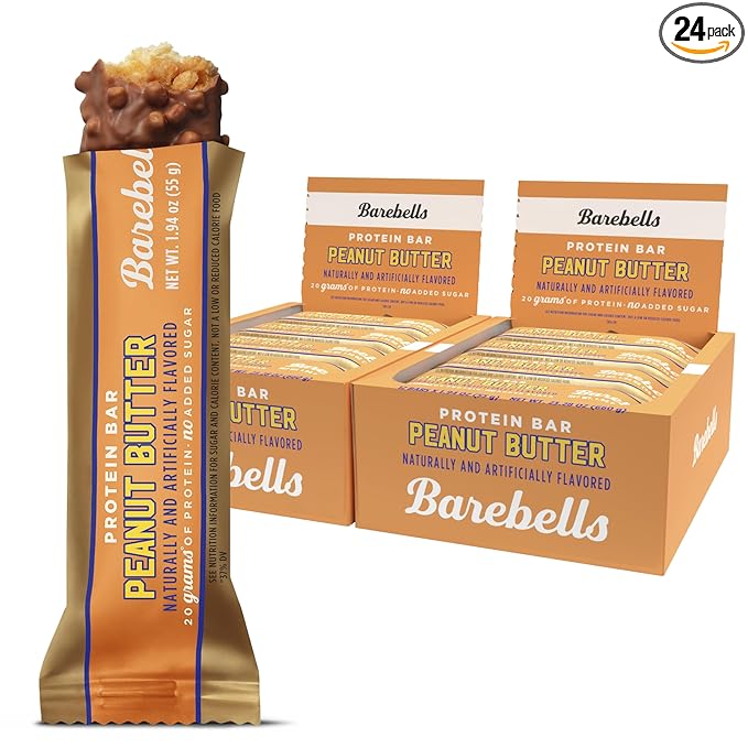 Barebells Protein Bars Peanut Butter - 24 Bars (2 Packs of 12), 20g High Protein Treats - Chocolate Peanut Butter Nutrition Bar with 1g Total Sugars - On-The-Go Breakfast or Post-Workout Snack