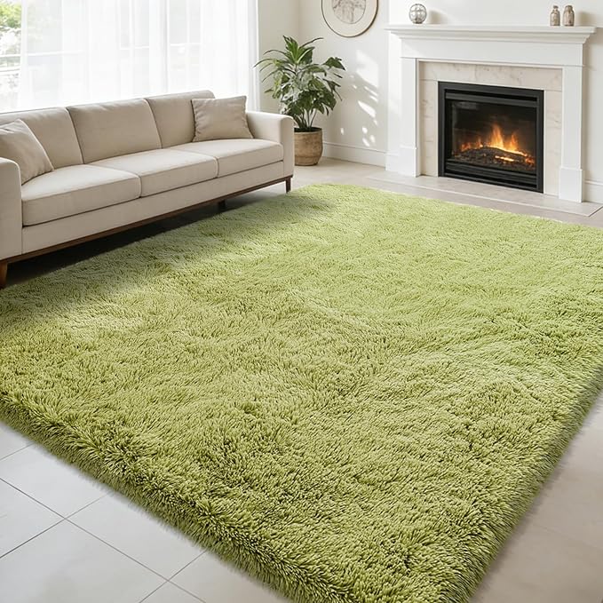 Shag Area Rug for Bedroom 4x6,Green Fluffy Area Rugs for Living Room,Soft Fuzzy Rug Non-Shedding Indoor Plush Carpet for Kids Bedroom Nursery Dorm Home Decor