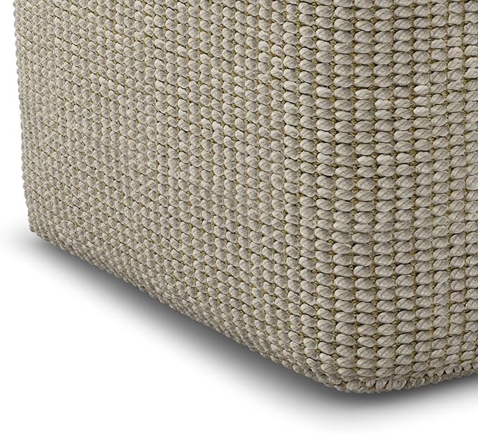SIMPLIHOME Zelma Square Pouf – 18 inch Wide Upholstered PET Polyester Ottoman in Cream and Natural, Boho Indoor/Outdoor Footstool or Extra Seating for Living Room, Bedroom, or Patio, Assembled