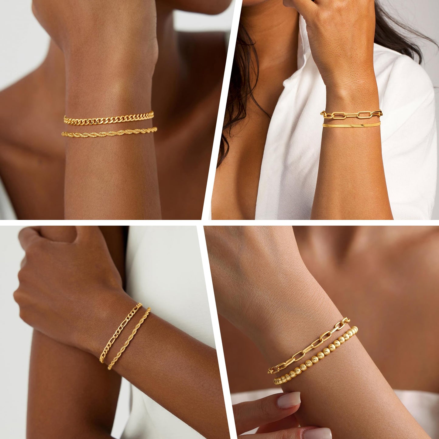 Mujahid Gold Bracelets for Women Waterproof, 14K Gold Plated Bracelets Stack Adjustable Jewelry Set for Gifts;Trendy Thin Dainty Stackable Cuban Link Paperclip Chain Bracelet Pack Fashion Accessories